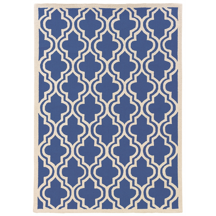 Buy farmhouse furniture Santorini Quatrefoil Coastal Mediterranean Large Navy &amp; Ivory 8x10 Area Rug - Modern Cottage Farmhouse Furniture