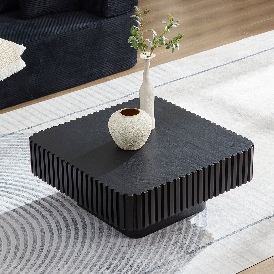 Buy farmhouse furniture Amalfi Black Mediterranean Coffee Table | Sculptural Drum Design | 31.5" Square - Modern Cottage Farmhouse Furniture
