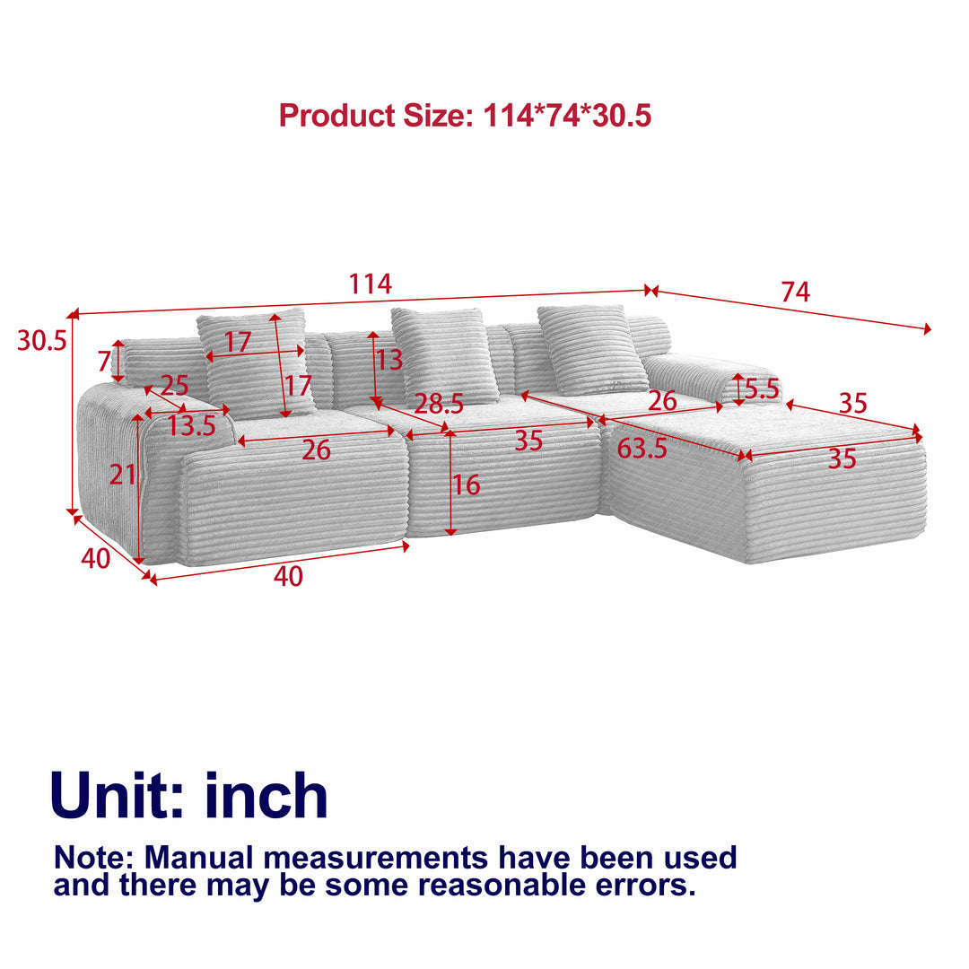 Buy farmhouse furniture Best Farmhouse Modular Sofa | 114-inch Cottage Farmhouse Corduroy Boneless Couch - Modern Cottage Farmhouse Furniture