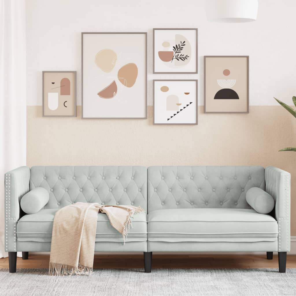 Buy farmhouse furniture The Harper | Velvet 3-Seater Farmhouse Chesterfield Sofa with Neck Rolls - Modern Cottage Farmhouse Furniture
