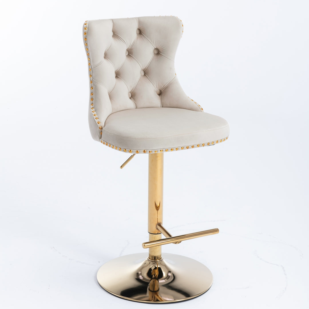 Buy farmhouse furniture Amir Gold Velvet Barstools Set of 2 | Swivel Adjustable Height | Mediterranean Kitchen Island Stools - Modern Cottage Farmhouse Furniture