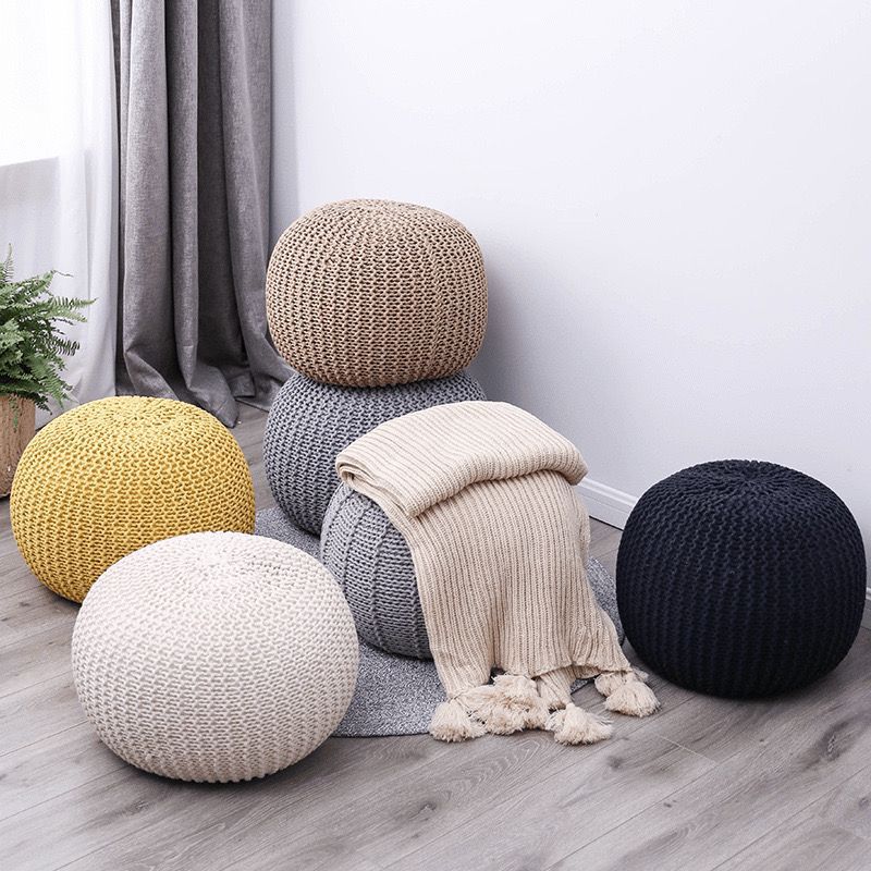 Buy farmhouse furniture Handwoven Artisan Modern Round Mediterranean Round Ottoman - Modern Cottage Farmhouse Furniture
