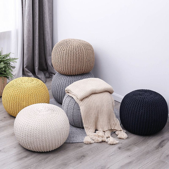 Buy farmhouse furniture Handwoven Artisan Modern Round Mediterranean Round Ottoman - Modern Cottage Farmhouse Furniture