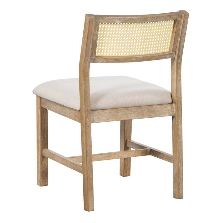 Buy farmhouse furniture Marathias 6-piece Mediterranean Farmhouse Style Dining Set, Table And 4 Upholstered Chairs With Rattan - Modern Cottage Farmhouse Furniture