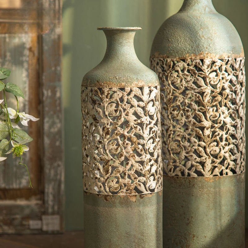 Buy farmhouse furniture Isca Marina | Mediterranean Vintage Green Floor Vase - Modern Cottage Farmhouse Furniture