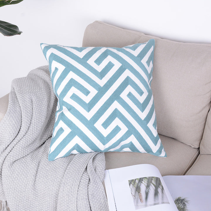 Buy farmhouse furniture Ouranos Baby Blue &amp; White Geometrical Throw Pillowcase - Modern Cottage Farmhouse Furniture