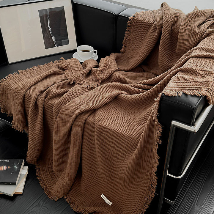 Buy farmhouse furniture Ranchwood Haven | Modern Neutral Farmhouse Tassel Throw Blanket - Modern Cottage Farmhouse Furniture