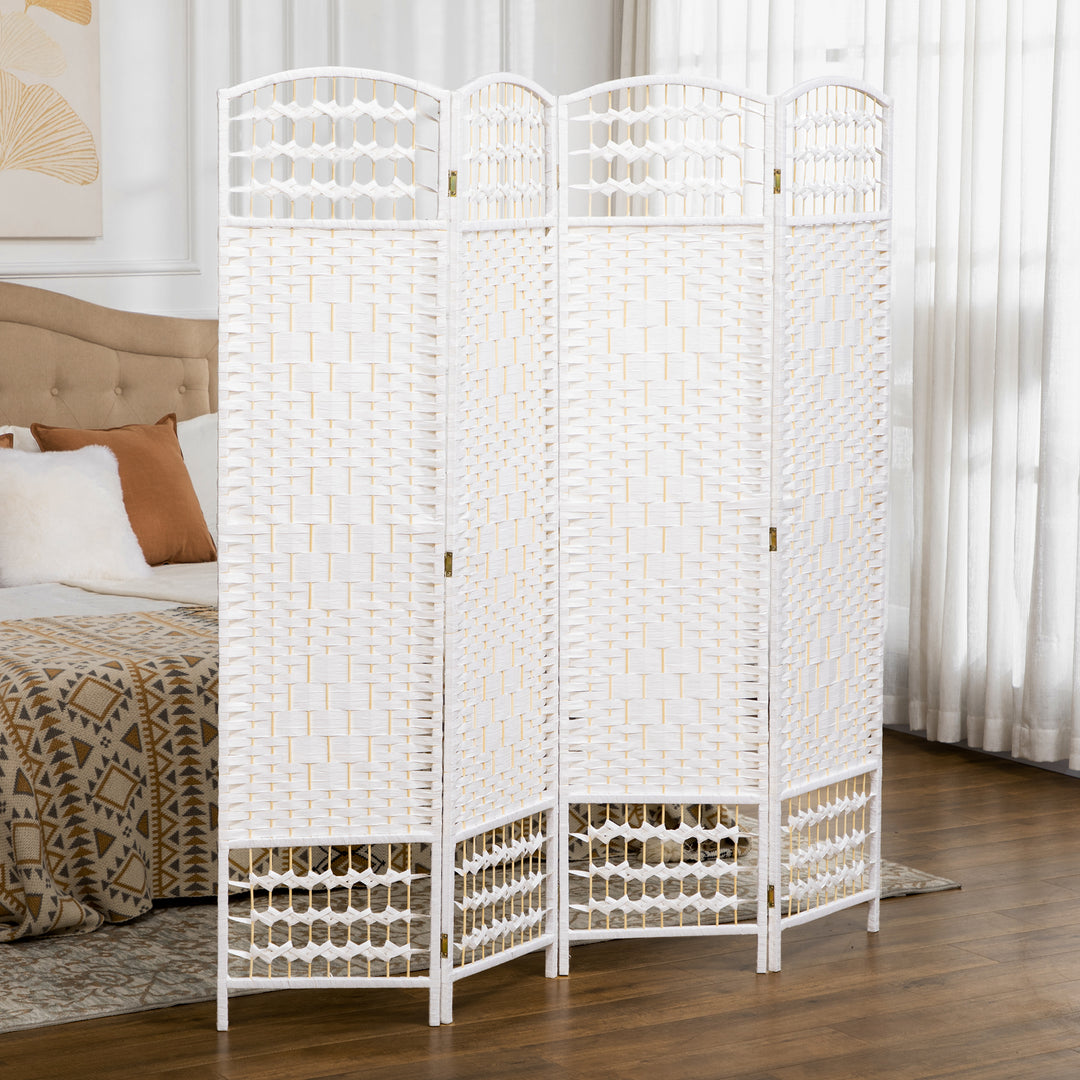 Buy farmhouse furniture Folding Room Divider | 4-Panel Wave Fiber Privacy Screen, White - Modern Cottage Farmhouse Furniture