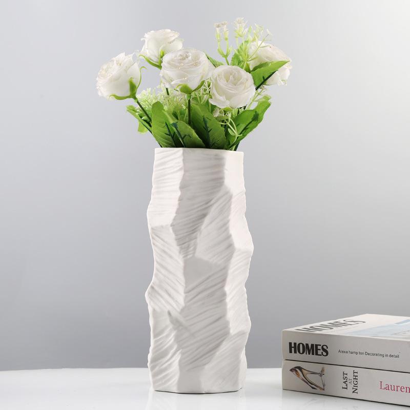 Buy farmhouse furniture White Ceramic Vase Ornament Flower Arrangement - Modern Cottage Farmhouse Furniture