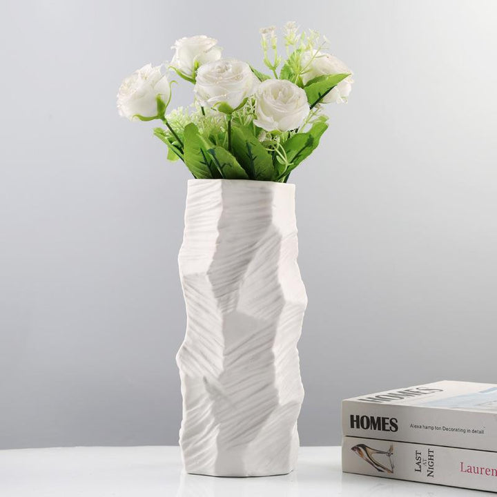Buy farmhouse furniture White Ceramic Vase Ornament Flower Arrangement - Modern Cottage Farmhouse Furniture