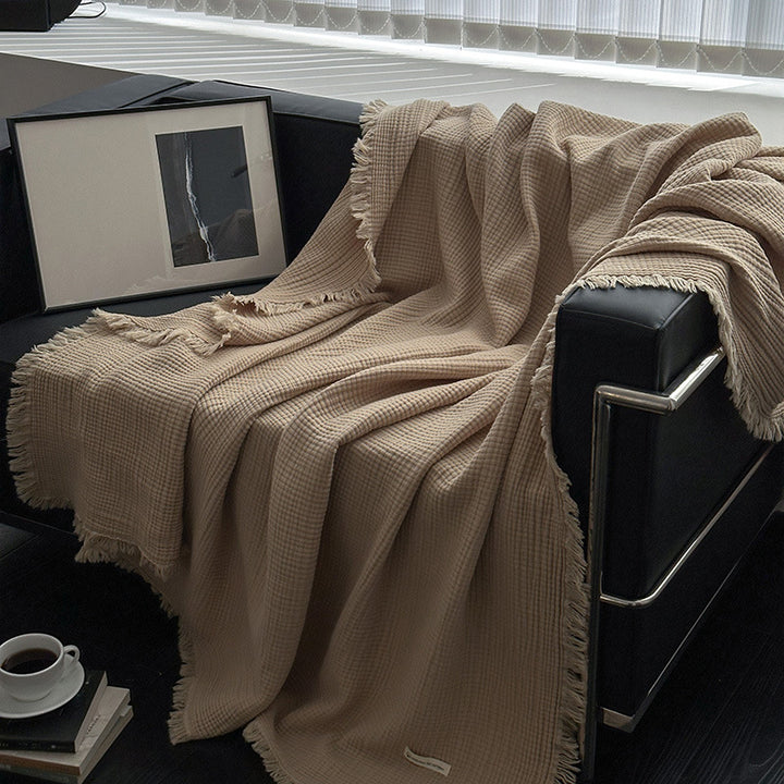Buy farmhouse furniture Ranchwood Haven | Modern Neutral Farmhouse Tassel Throw Blanket - Modern Cottage Farmhouse Furniture