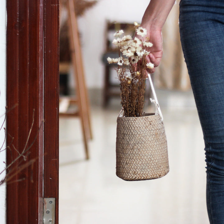 Buy farmhouse furniture Mediterranean Coast Woven Flower Pot Basket - Modern Cottage Farmhouse Furniture