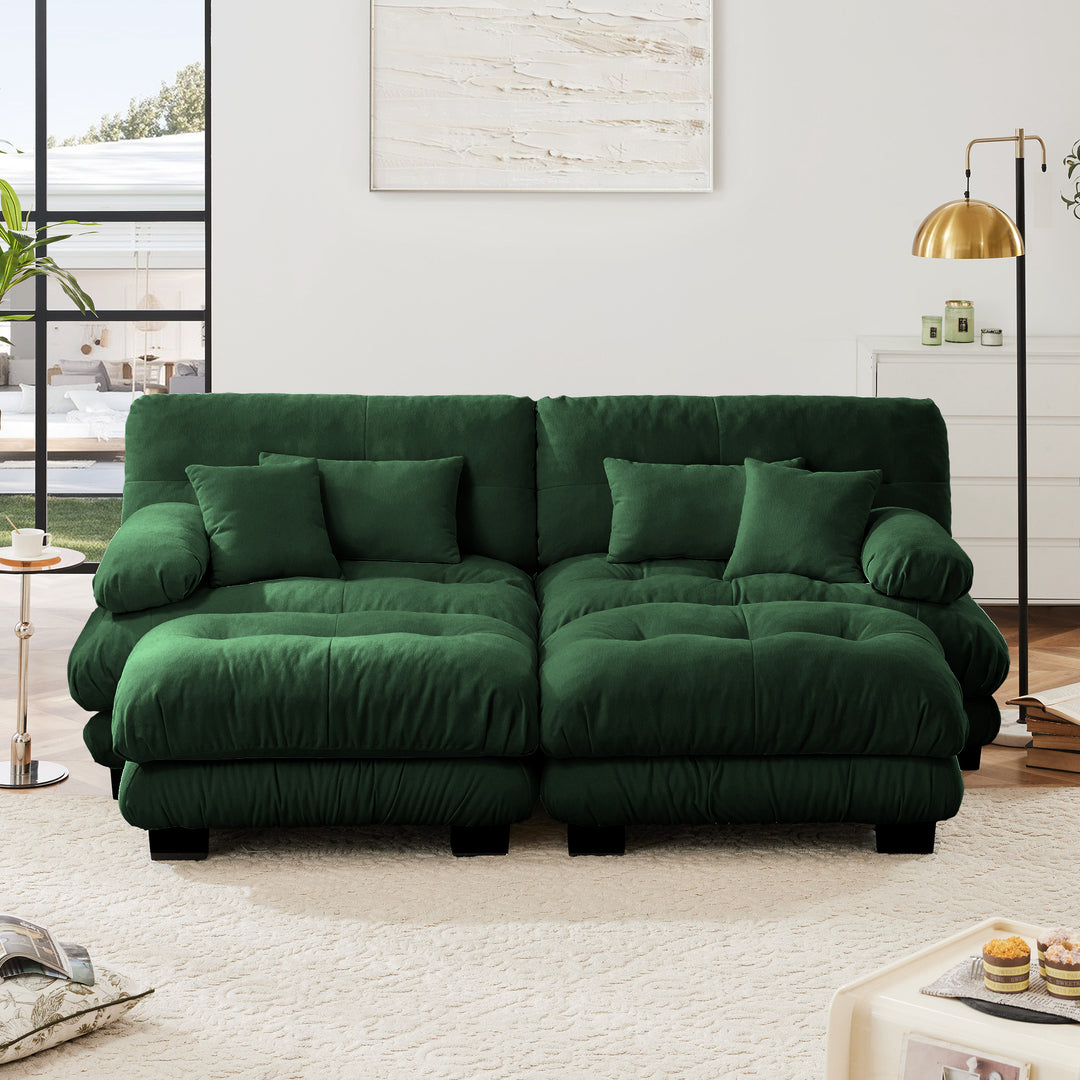 Buy farmhouse furniture Marbella | Upholstered Mediterranean Luxury Cloud Green Wide Arm Sofa 2 Chaises - Modern Cottage Farmhouse Furniture