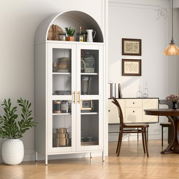 Buy farmhouse furniture Large Mediterranean White Metal Arched Household Storage Cabinet - Modern Cottage Farmhouse Furniture