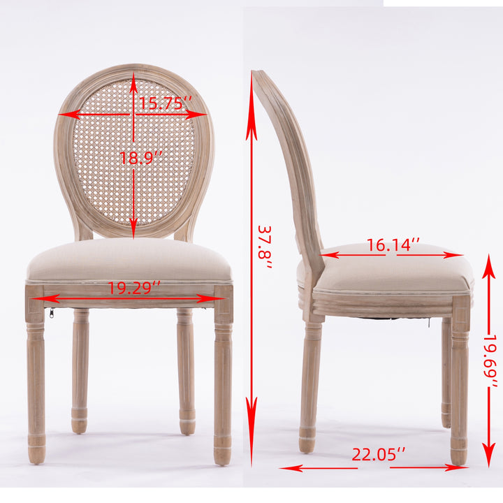 Buy farmhouse furniture Mediterranean French Wood Antique Linen &amp; Rattan Dining Chair (Set Of 2) - Modern Cottage Farmhouse Furniture