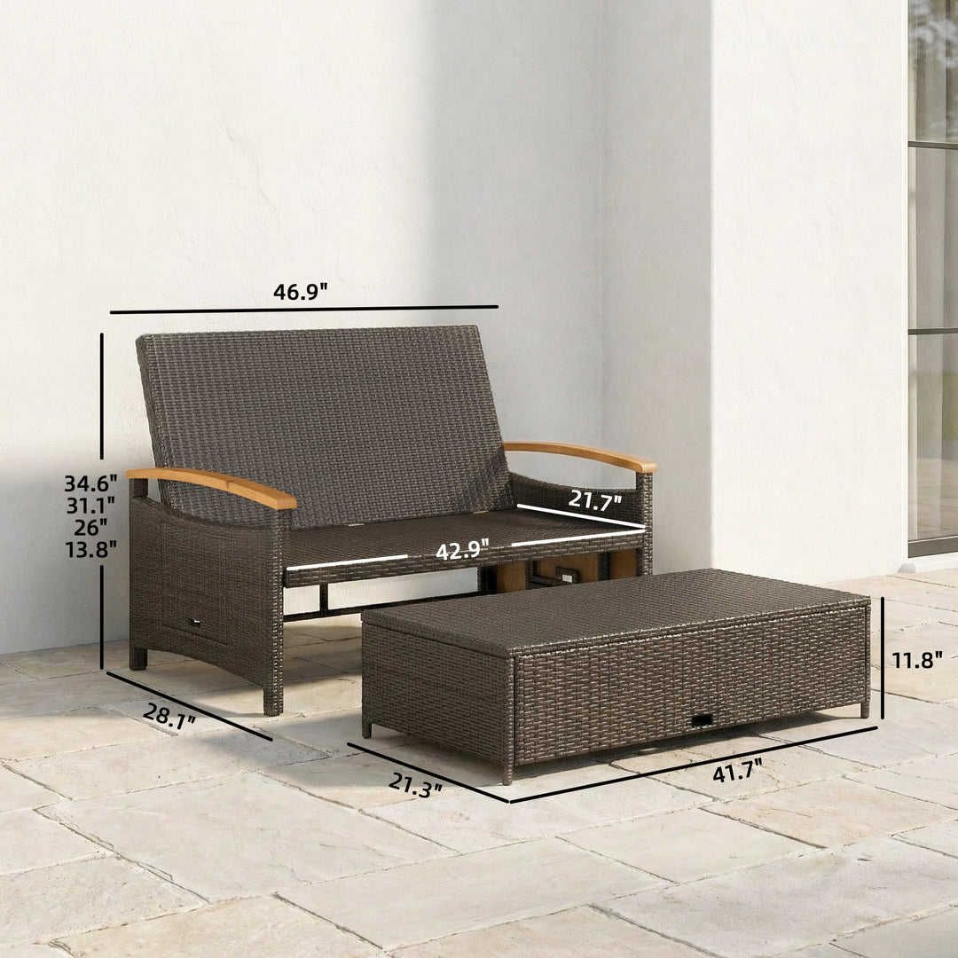 Buy farmhouse furniture Gray Rattan &amp; Wood Armrest European Farmhouse Style Sofa Couch Sectional Daybed - Modern Cottage Farmhouse Furniture