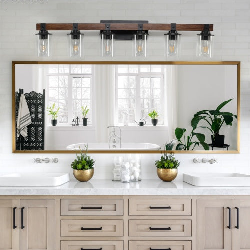 Buy farmhouse furniture Modern Farmhouse Vanity Light | Rustic 6-Light Wall Sconce, 42 Inch - Modern Cottage Farmhouse Furniture