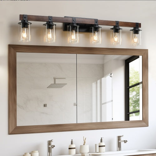 Buy farmhouse furniture Modern Farmhouse Vanity Light | Rustic 6-Light Wall Sconce, 42 Inch - Modern Cottage Farmhouse Furniture