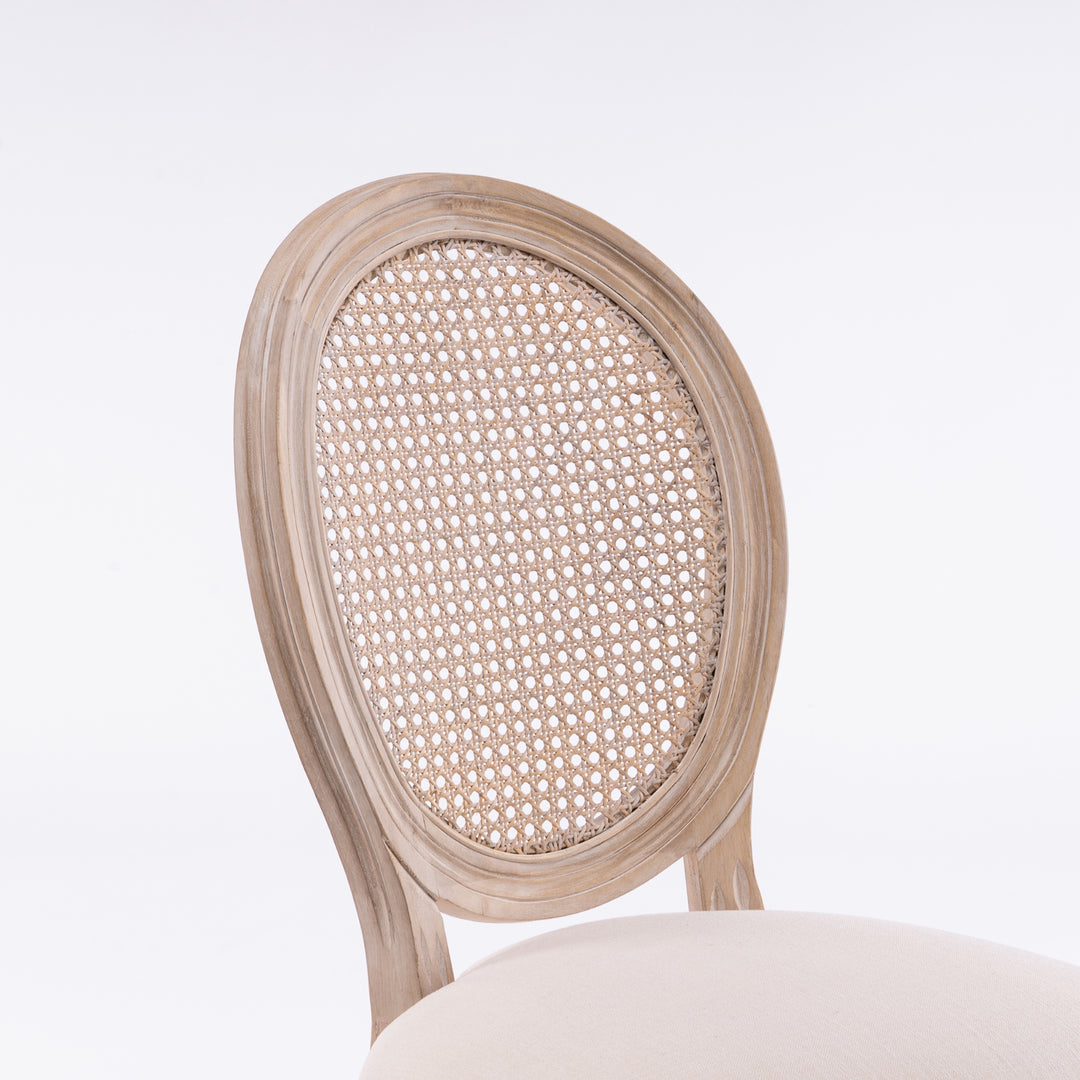 Buy farmhouse furniture Mediterranean French Wood Antique Linen &amp; Rattan Dining Chair (Set Of 2) - Modern Cottage Farmhouse Furniture