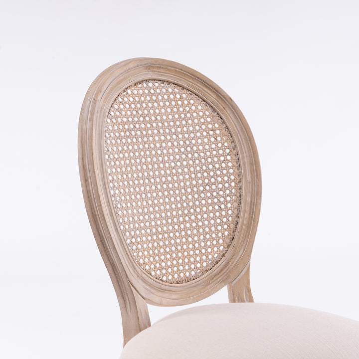 Buy farmhouse furniture Mediterranean French Wood Antique Linen &amp; Rattan Dining Chair (Set Of 2) - Modern Cottage Farmhouse Furniture