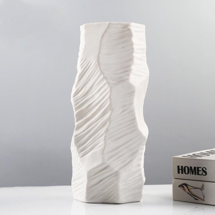 Buy farmhouse furniture White Ceramic Vase Ornament Flower Arrangement - Modern Cottage Farmhouse Furniture
