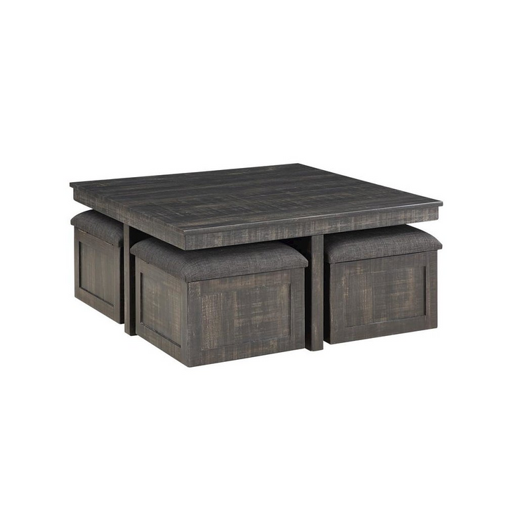 Buy farmhouse furniture Moseberg Gray Mediterranean Farmhouse Oak Coffee Table with Storage Stools - Modern Cottage Farmhouse Furniture