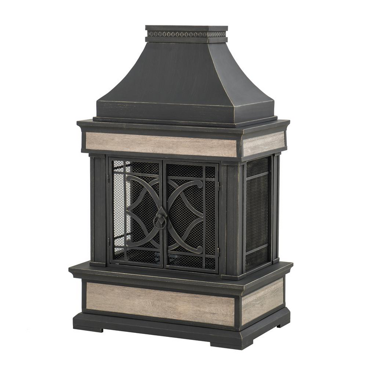 Buy farmhouse furniture Sunjoy Heirloom Slate Wood Burning Fireplace - Black - Modern Cottage Farmhouse Furniture