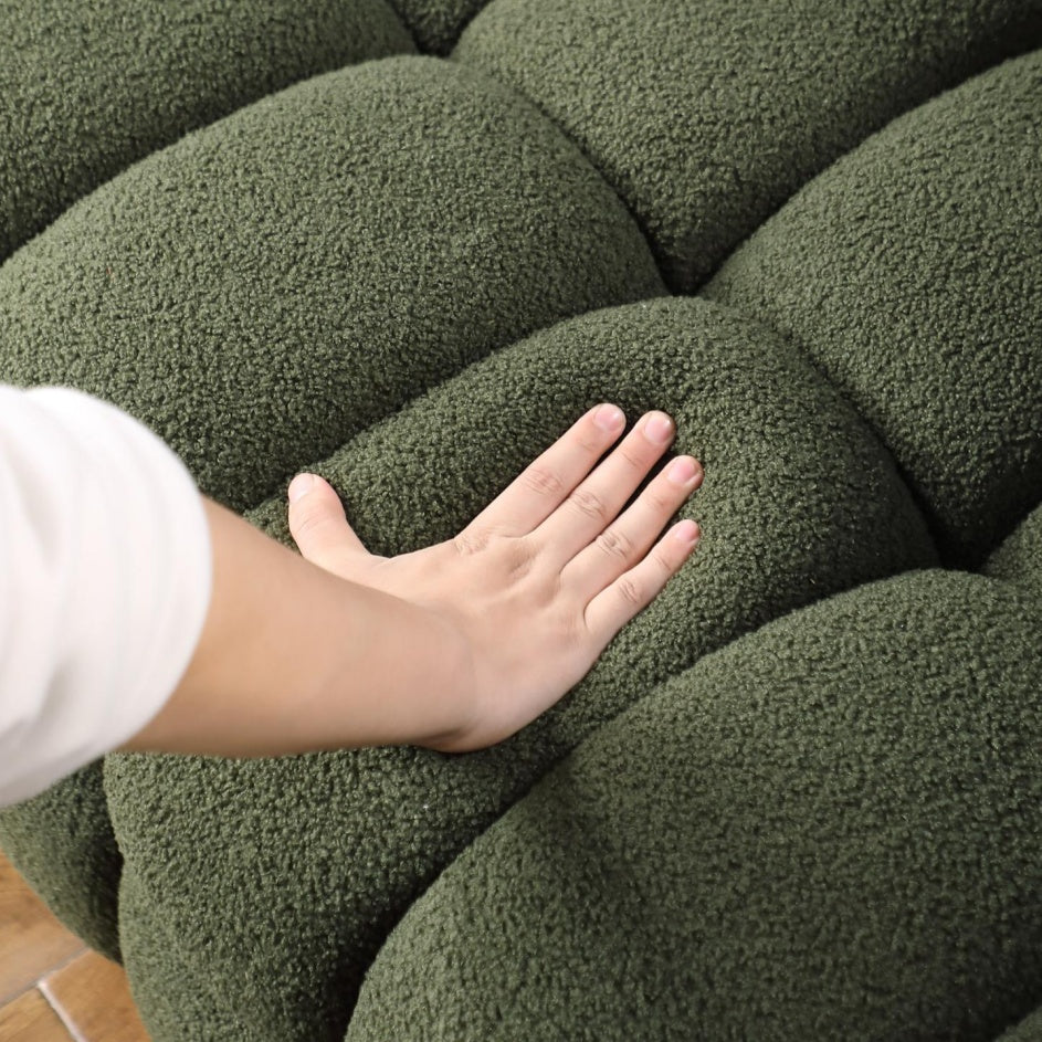 Buy farmhouse furniture Large Modern Olive Green Boucle Italian Mediterranean Sofa Couch - Modern Cottage Farmhouse Furniture