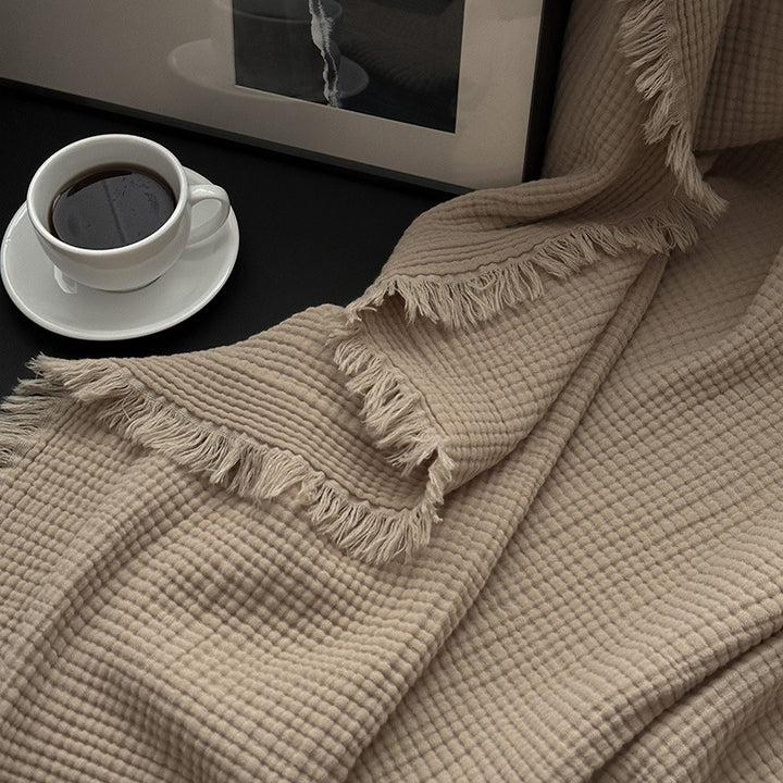 Buy farmhouse furniture Ranchwood Haven | Modern Neutral Farmhouse Tassel Throw Blanket - Modern Cottage Farmhouse Furniture