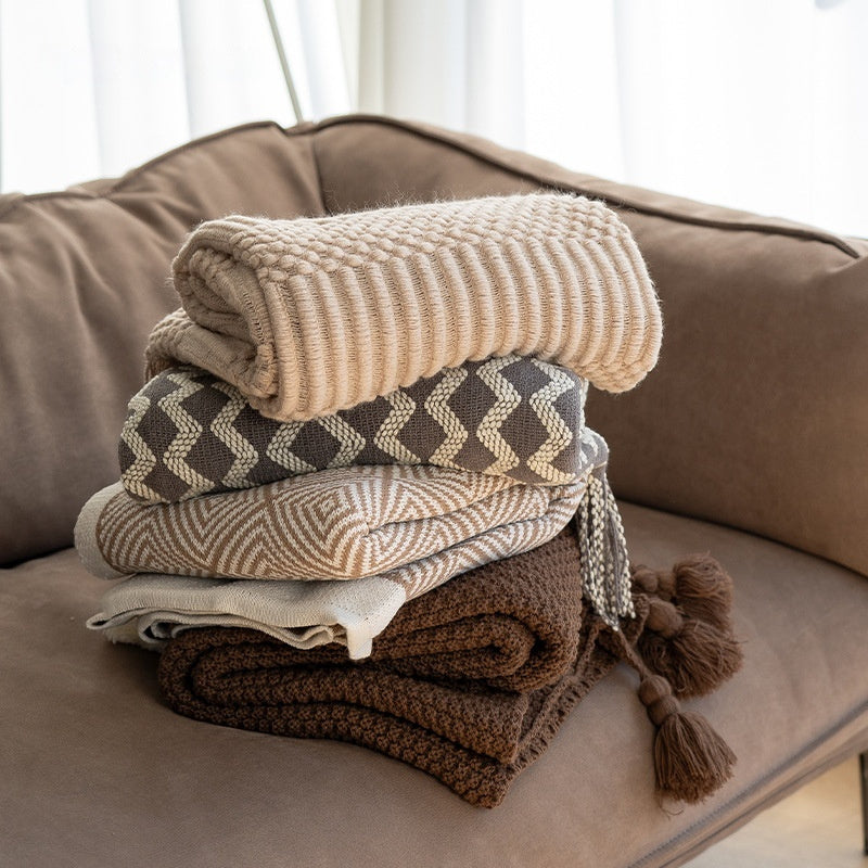 Buy farmhouse furniture Amberwood | Modern Farmhouse Cottage Tasseled Beige Throw Blanket - Modern Cottage Farmhouse Furniture