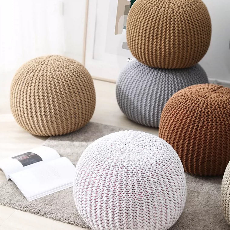 Buy farmhouse furniture Handwoven Artisan Modern Round Mediterranean Round Ottoman - Modern Cottage Farmhouse Furniture