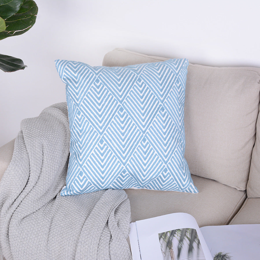 Buy farmhouse furniture Ouranos Baby Blue &amp; White Geometrical Throw Pillowcase - Modern Cottage Farmhouse Furniture