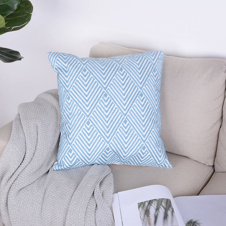 Buy farmhouse furniture Ouranos Baby Blue &amp; White Geometrical Throw Pillowcase - Modern Cottage Farmhouse Furniture