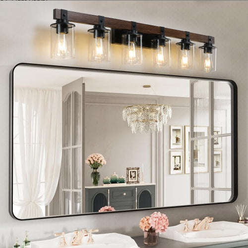 Buy farmhouse furniture Modern Farmhouse Vanity Light | Rustic 6-Light Wall Sconce, 42 Inch - Modern Cottage Farmhouse Furniture