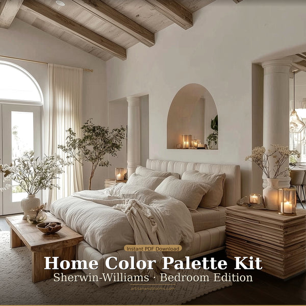 Buy farmhouse furniture Artisan Blooms & Sherwin-Williams Paint Codes | Mediterranean Farmhouse Bedroom (Download) - Modern Cottage Farmhouse Furniture