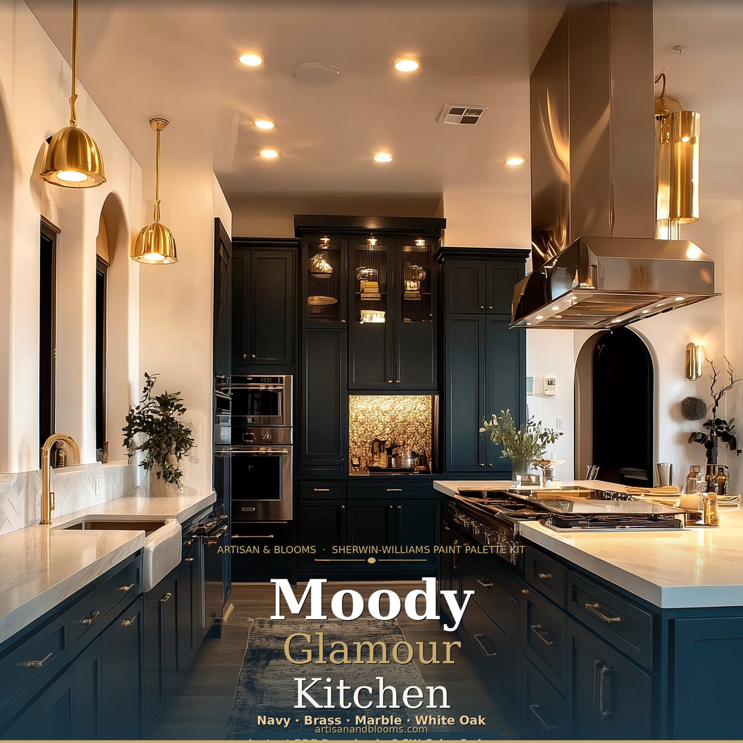 Buy farmhouse furniture Dark Navy Kitchen | Digital Colour Swatch Kit | 300 DPI Print-at-Home | SW · BM · Behr · F&B · Sikkens · Dulux · Asian Paints - Modern Cottage Farmhouse Furniture