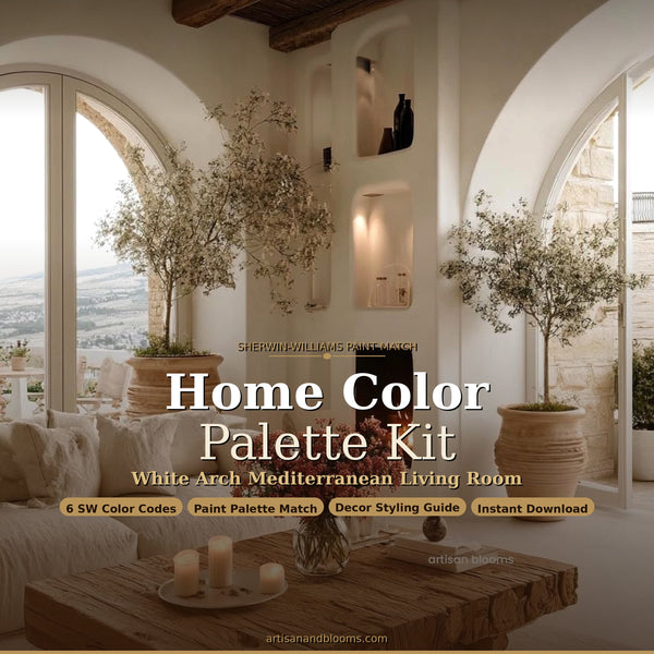 Buy farmhouse furniture Santorini White Arch Living Room — Sherwin-Williams Color Palette Kit | Mediterranean Style | Instant PDF Download - Modern Cottage Farmhouse Furniture