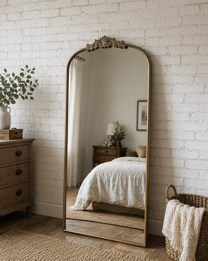 Buy farmhouse furniture Les Saules | Elegant Modern Farmhouse Gold Contemporary Large Arched Full Length Mirror - Modern Cottage Farmhouse Furniture