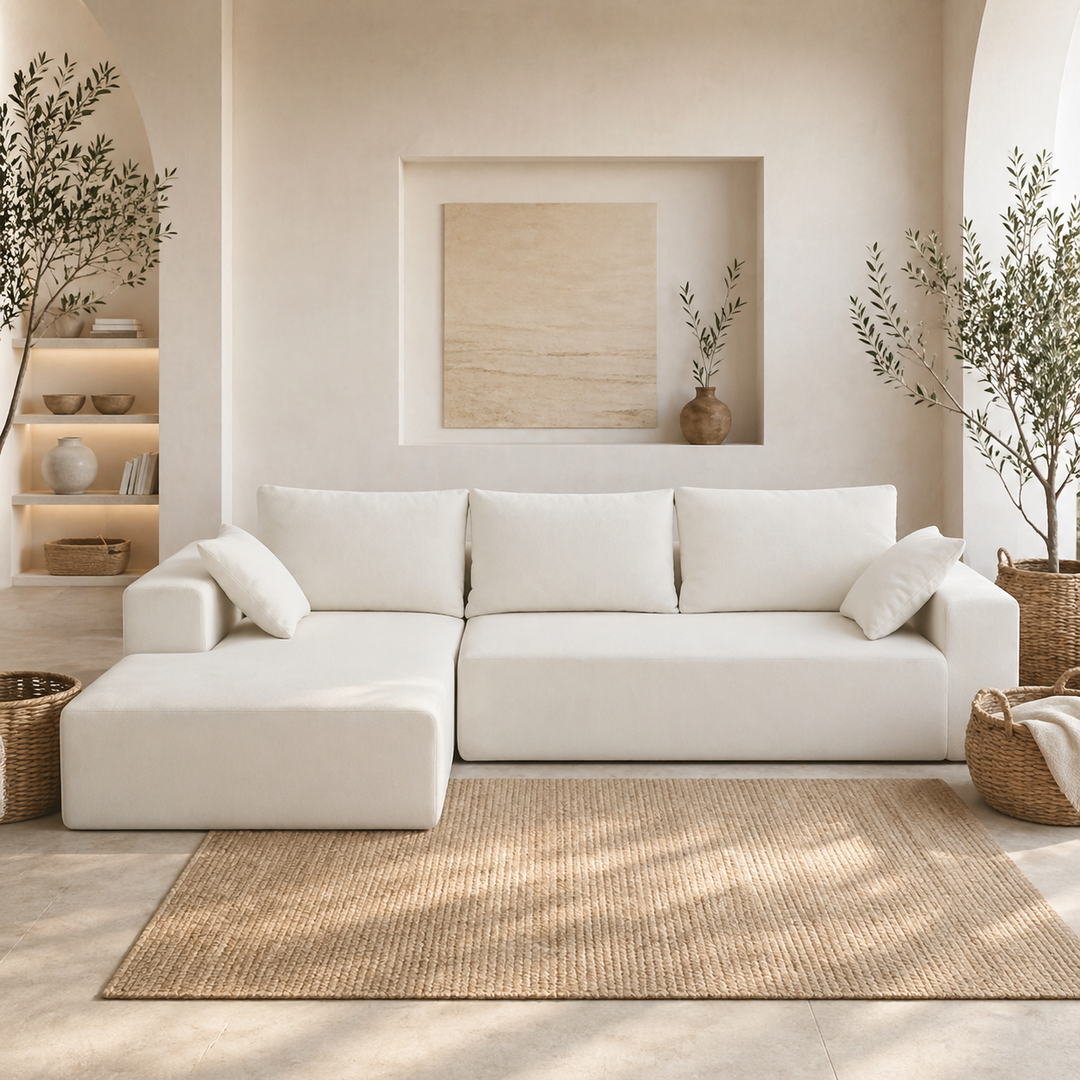 Buy farmhouse furniture The Marbella Beige Estate Modern Large Mediterranean L-Shape Modular Sectional Sofa - Modern Cottage Farmhouse Furniture