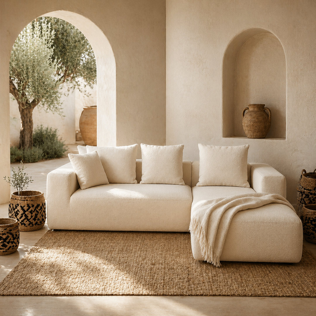 Buy farmhouse furniture Sole Terra | Simple Bouclé Minimalist Apartment Farmhouse Sofa Couch - Modern Cottage Farmhouse Furniture