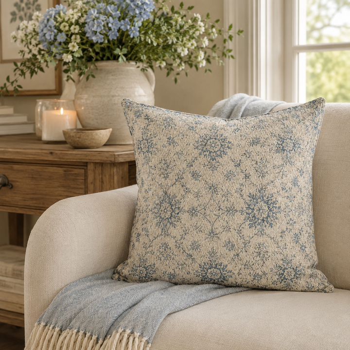 Blue Bell Woven Pillow — Neutral Textured Decorative Throw Pillow for Modern Rustic Home