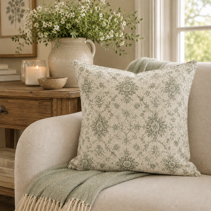 Sage Green &amp; Cream Woven Pillow By Artisan Blooms