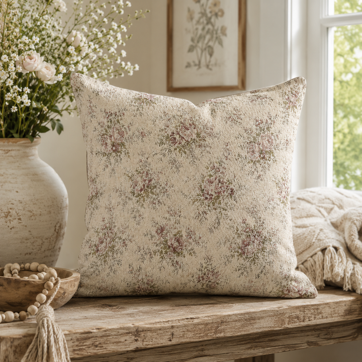 Sage &amp; Rose Cream Woven Pillow By Artisan Blooms