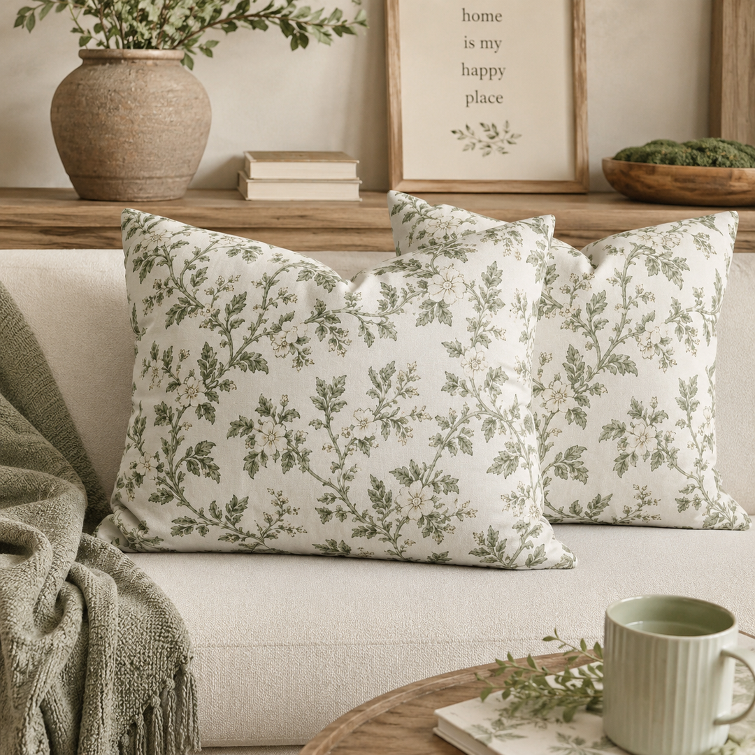 Cream &amp; Sage Floral Pillowcase By. Artisan Blooms