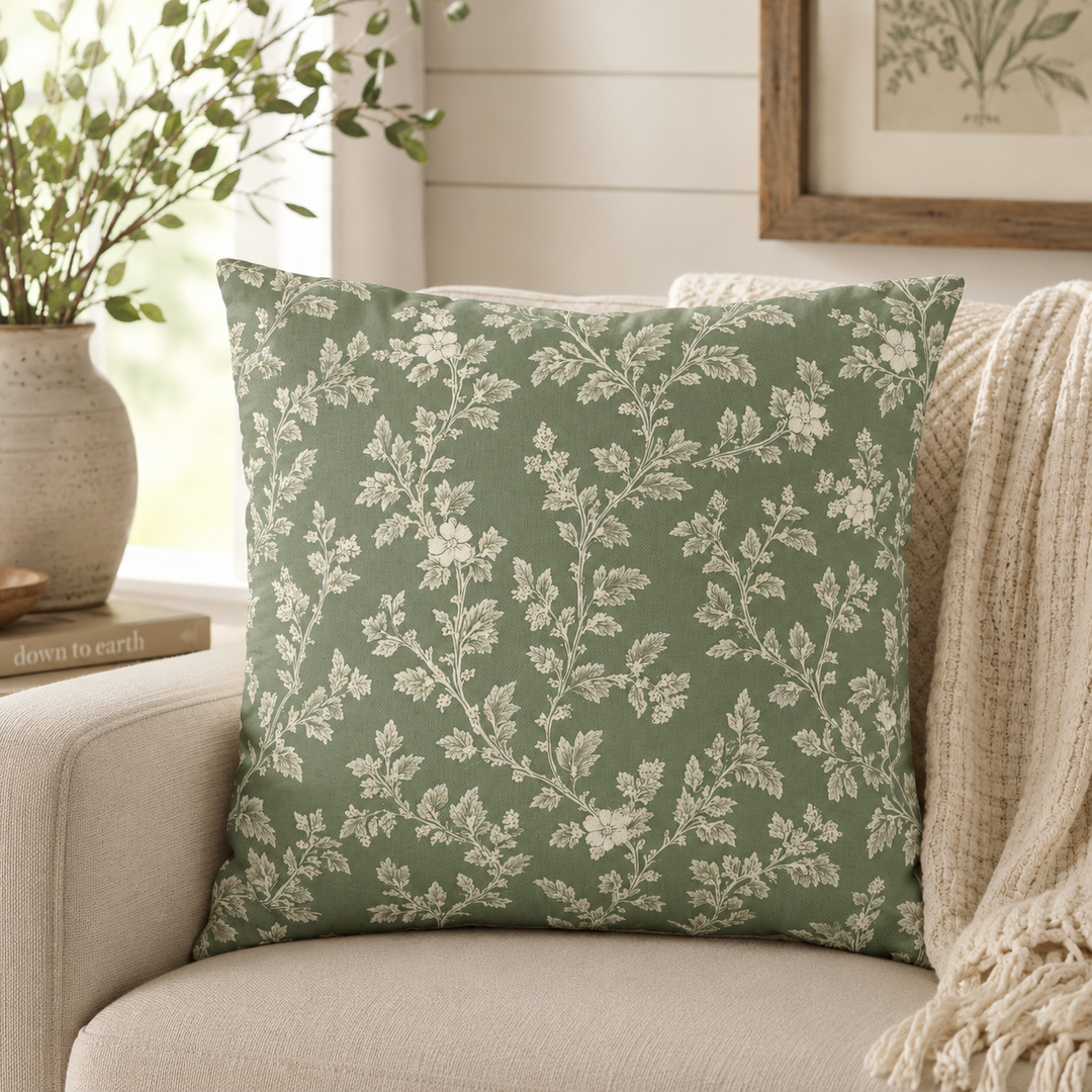 Clover Hill - Cream &amp; Sage Floral Pillowcase By. Artisan Blooms