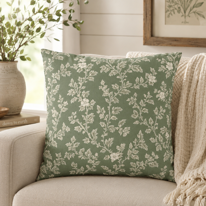Clover Hill - Cream &amp; Sage Floral Pillowcase By. Artisan Blooms