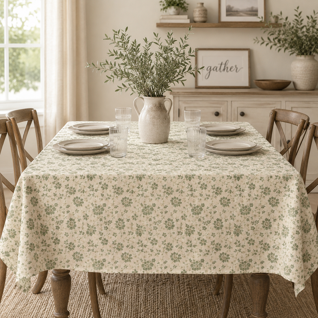 Buy farmhouse furniture Farmhouse Vintage Green Floral Tablecloth - By. Artisan Blooms - Modern Cottage Farmhouse Furniture