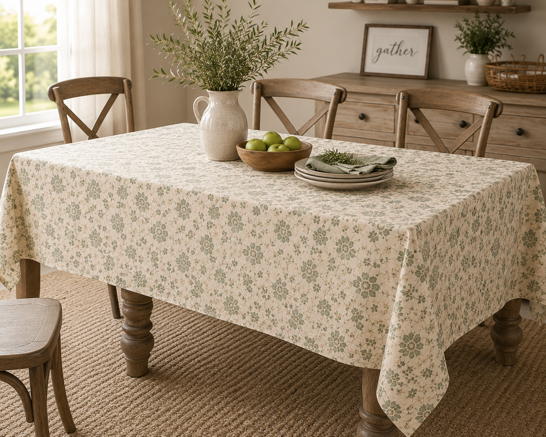 Buy farmhouse furniture Farmhouse Vintage Green Floral Tablecloth - By. Artisan Blooms - Modern Cottage Farmhouse Furniture