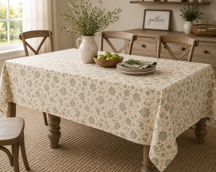 Buy farmhouse furniture Farmhouse Vintage Green Floral Tablecloth - By. Artisan Blooms - Modern Cottage Farmhouse Furniture