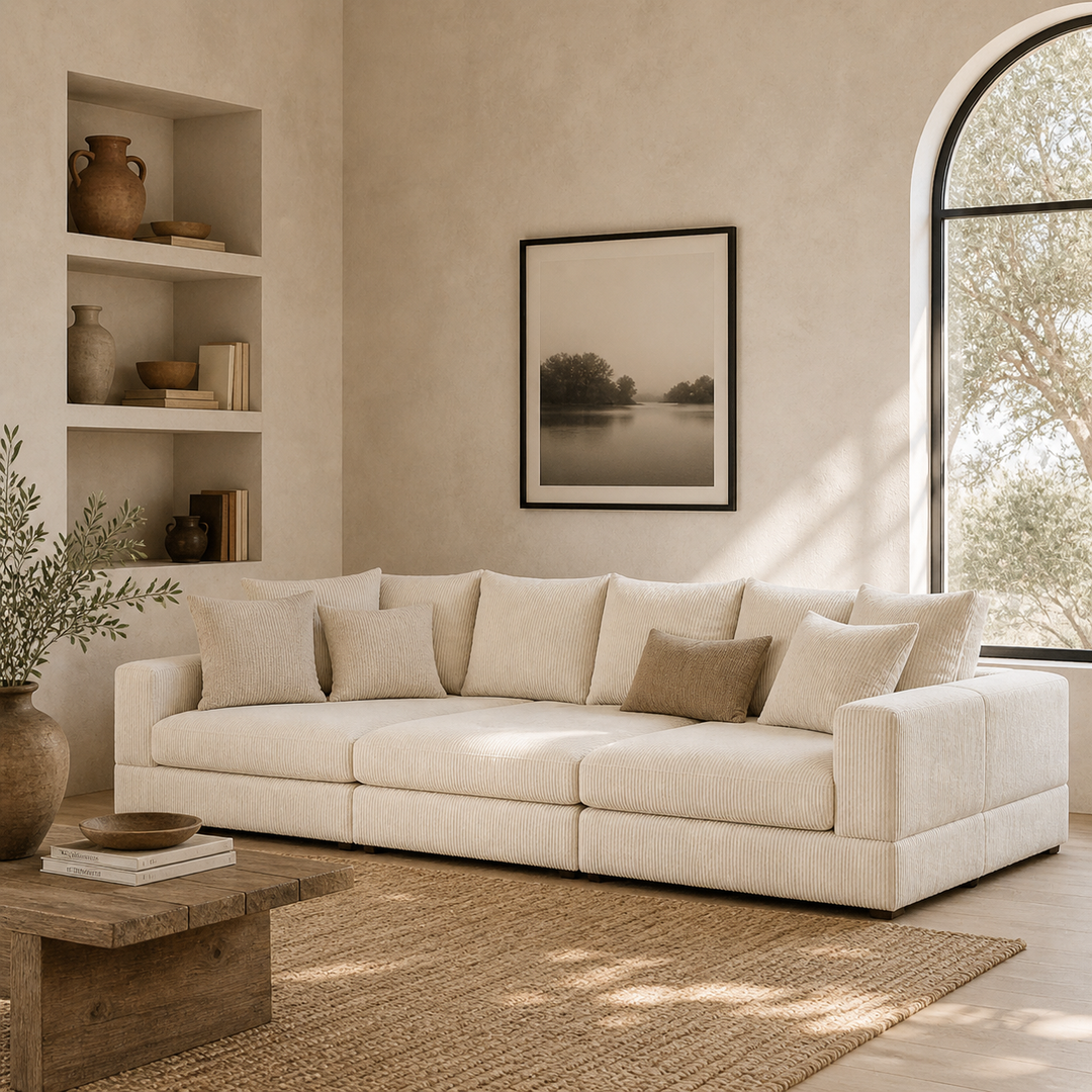 Buy farmhouse furniture The Emma | 6 Piece Farmhouse Off White Modular Corduroy Sectional Sofa Couch - Modern Cottage Farmhouse Furniture